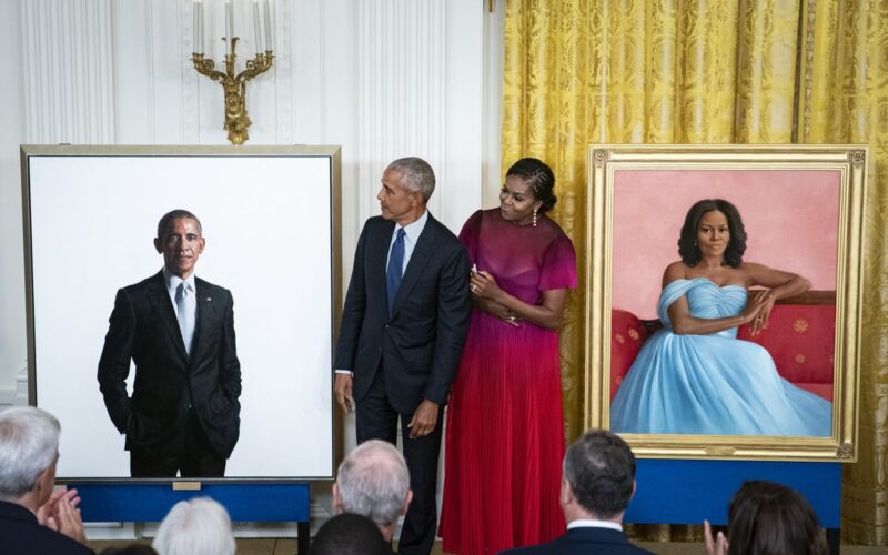 Obama returns to the White House to unveil official portraits.