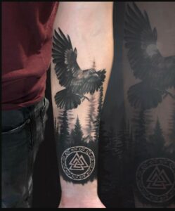 Mysterious Forest-Inspired Raven Crow Tattoo