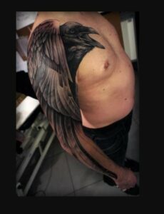 Scary Raven Tattoo on Shoulder