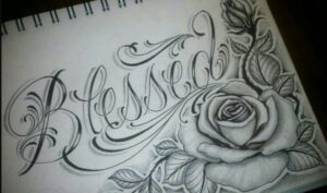 Thin Outlined Rose Filled Blessed Tattoo 
