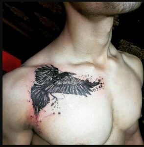 Raven Tattoo Chest Precise and Symmetrical Ink