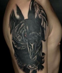 Scary Raven Tattoo on Shoulder