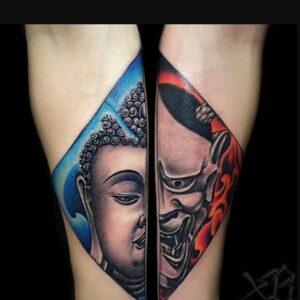 Buddha Tattoo with Full and Half Moon 